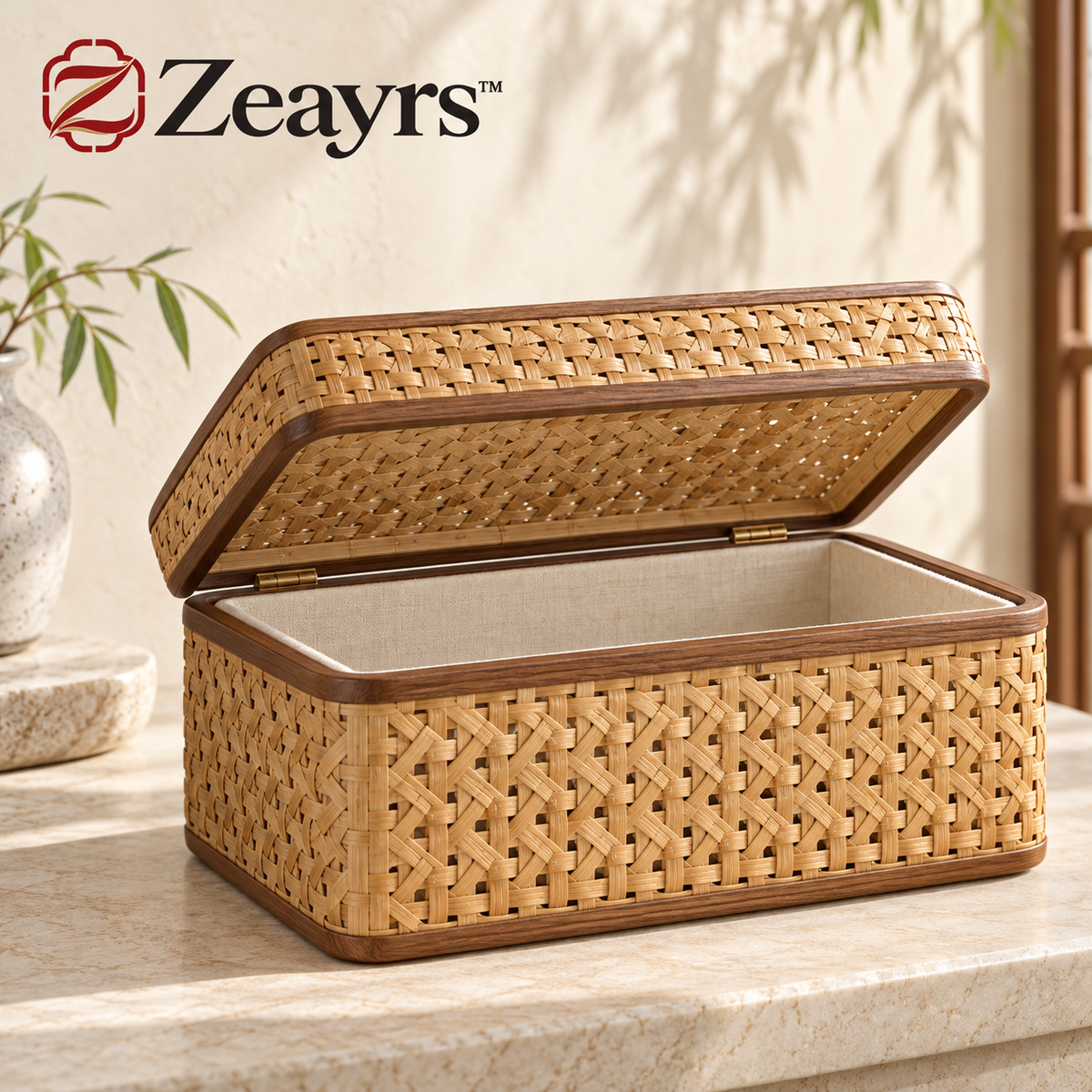Lidded Bamboo Storage Box — Zeayrs branded main product view
