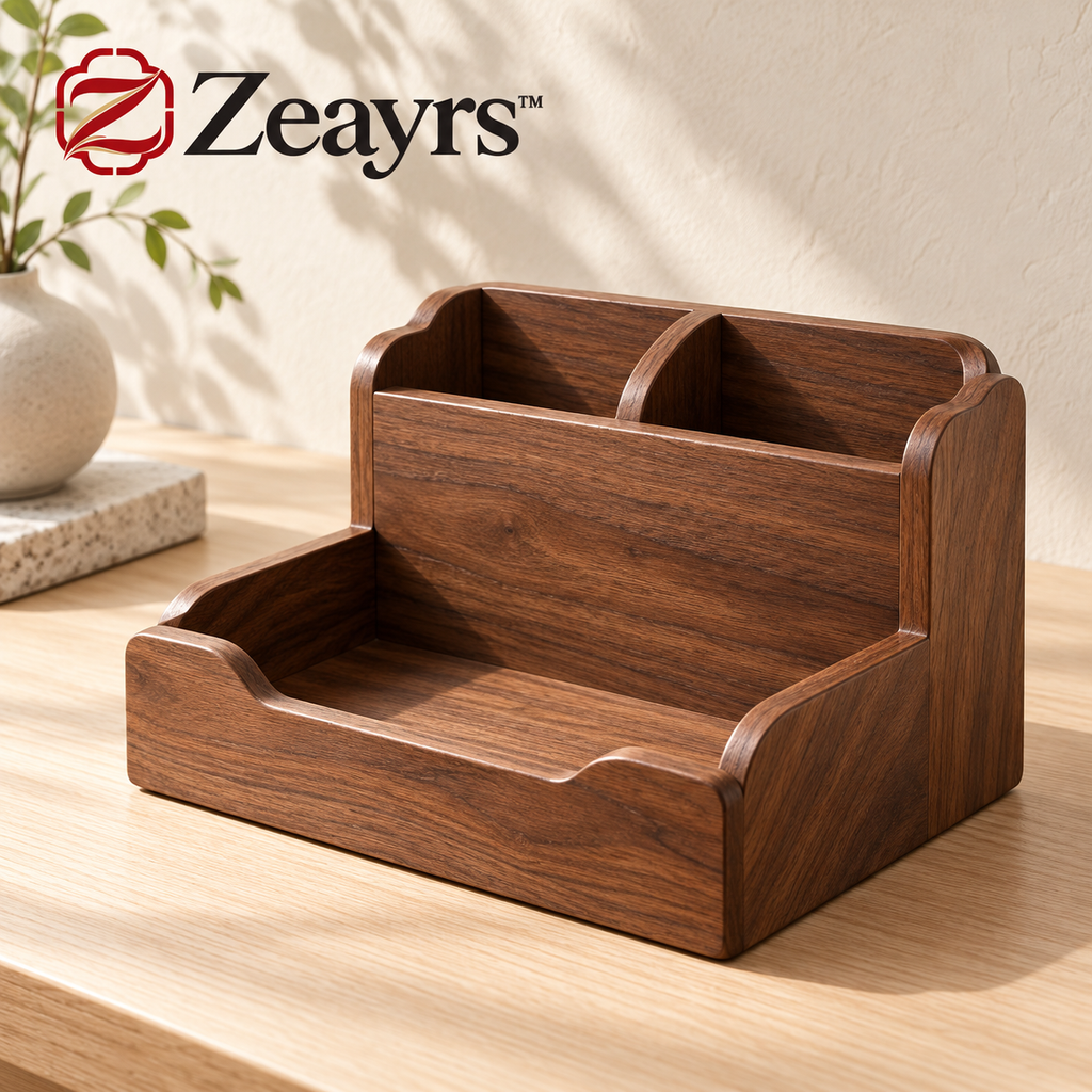 Walnut Desktop Organizer — Zeayrs branded main product view