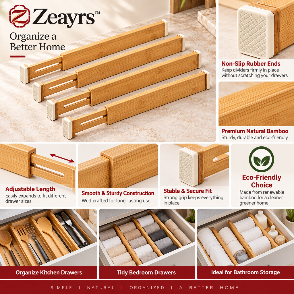 Expandable Bamboo Drawer Dividers — supplied promotional detail graphic