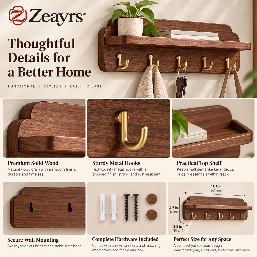 Wall-Mounted Key Rack And Shelf — supplied promotional detail graphic