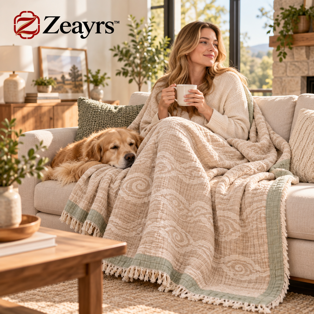 Cotton Gauze Throw Blanket — supplied styled scene