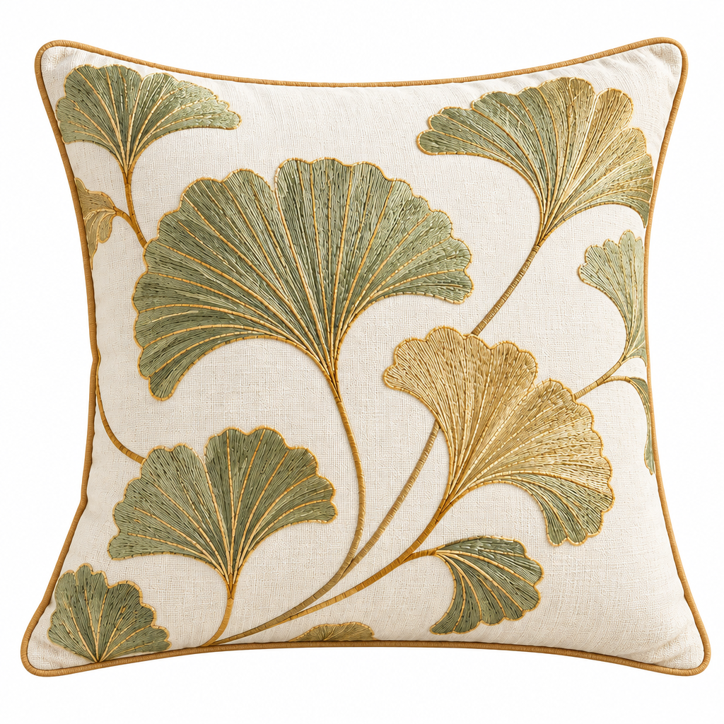 Ginkgo Embroidered Throw Pillow — isolated product view