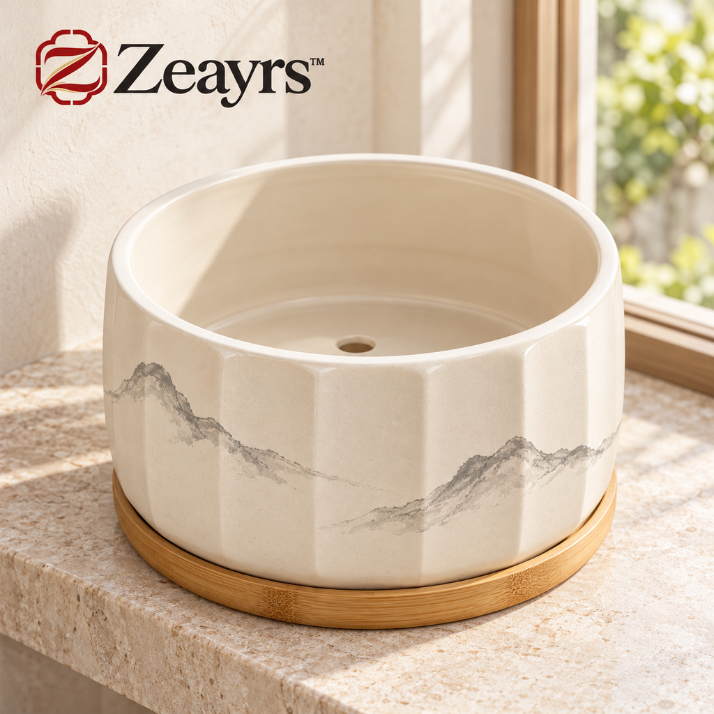 Ceramic Planter With Bamboo Saucer — Zeayrs branded main product view