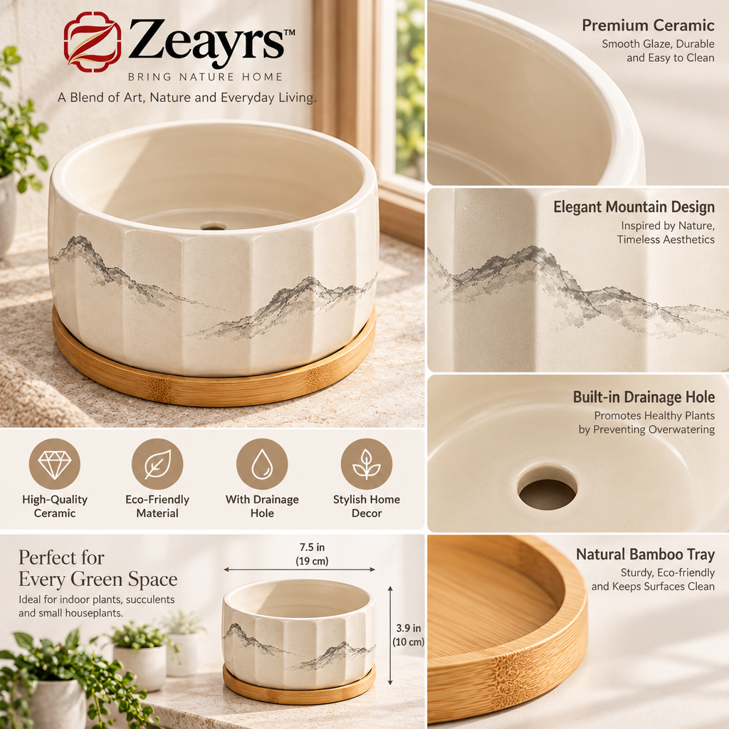 Ceramic Planter With Bamboo Saucer — supplied promotional detail graphic