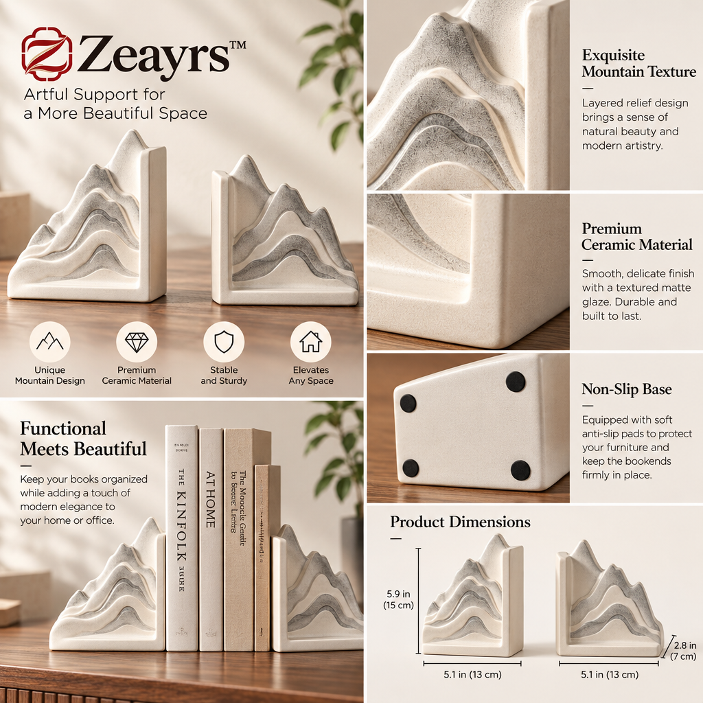 Mountain Ceramic Bookends — supplied promotional detail graphic