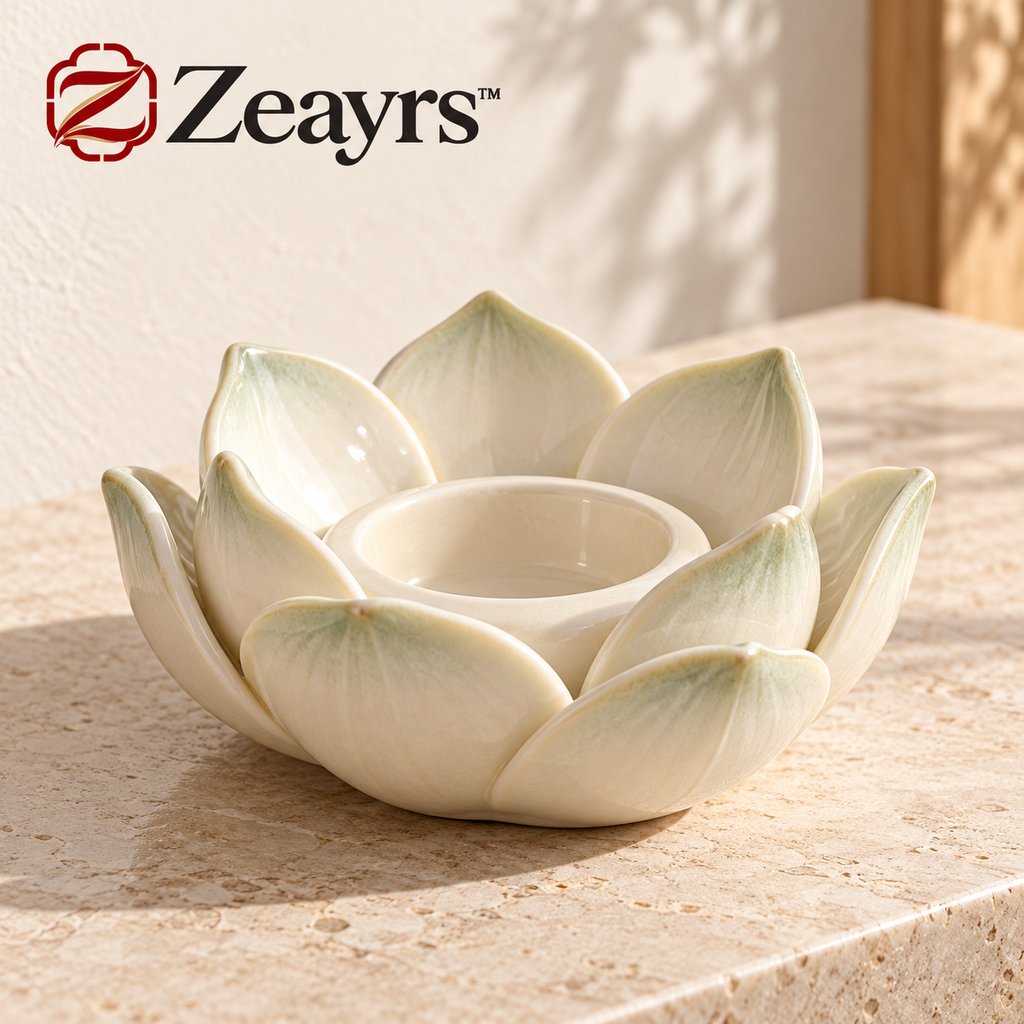 Lotus-Petal Ceramic Tealight Holder — Zeayrs branded main product view