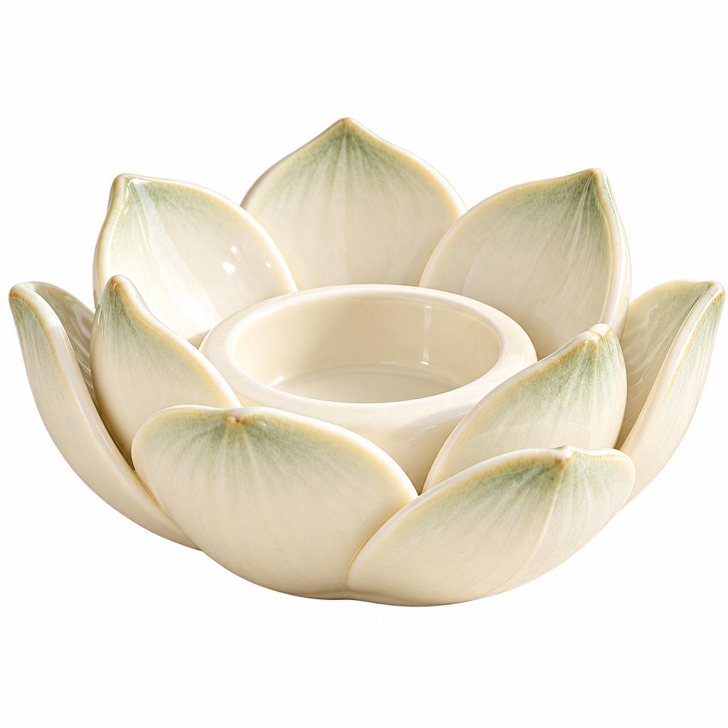 Lotus-Petal Ceramic Tealight Holder — isolated product view