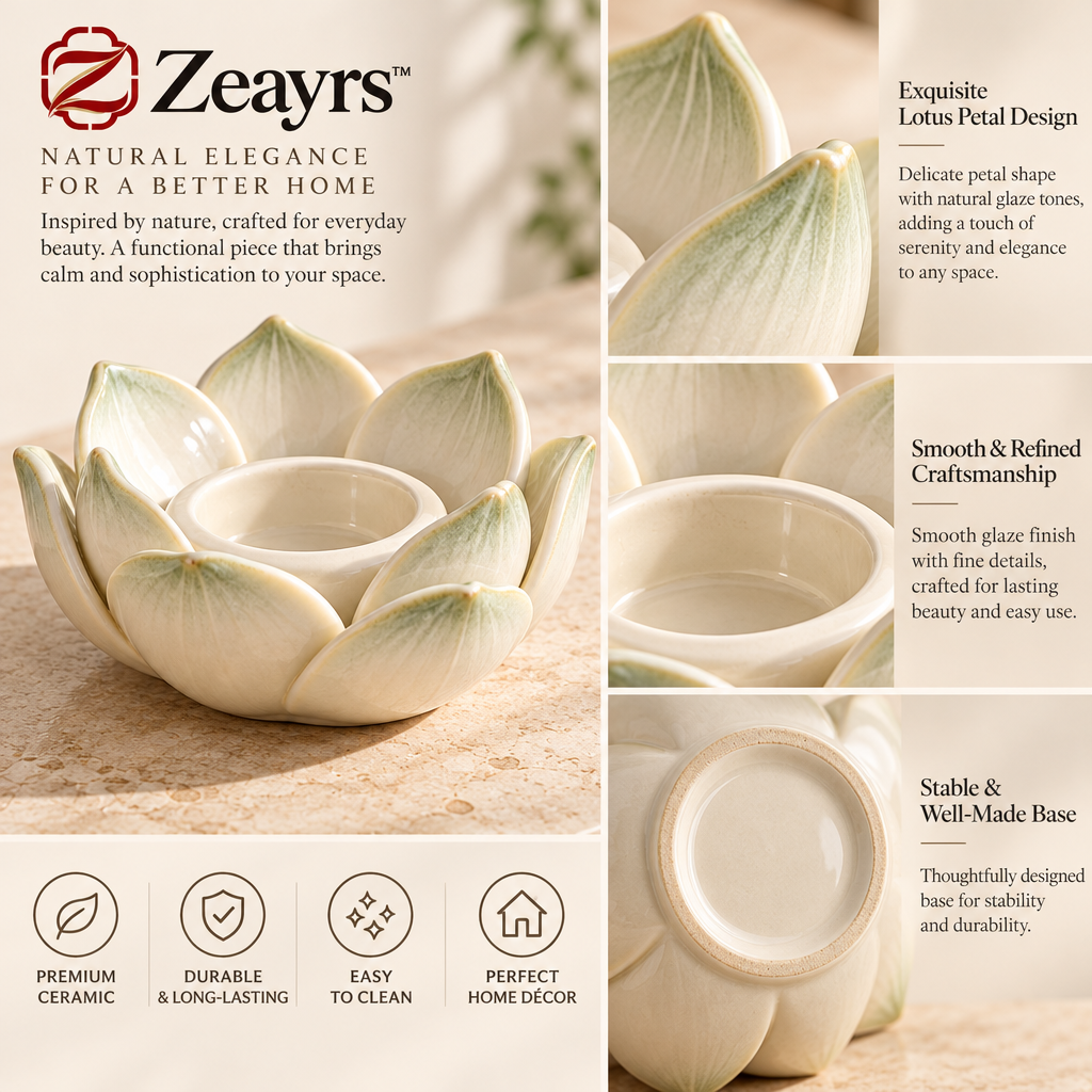 Lotus-Petal Ceramic Tealight Holder — supplied promotional detail graphic