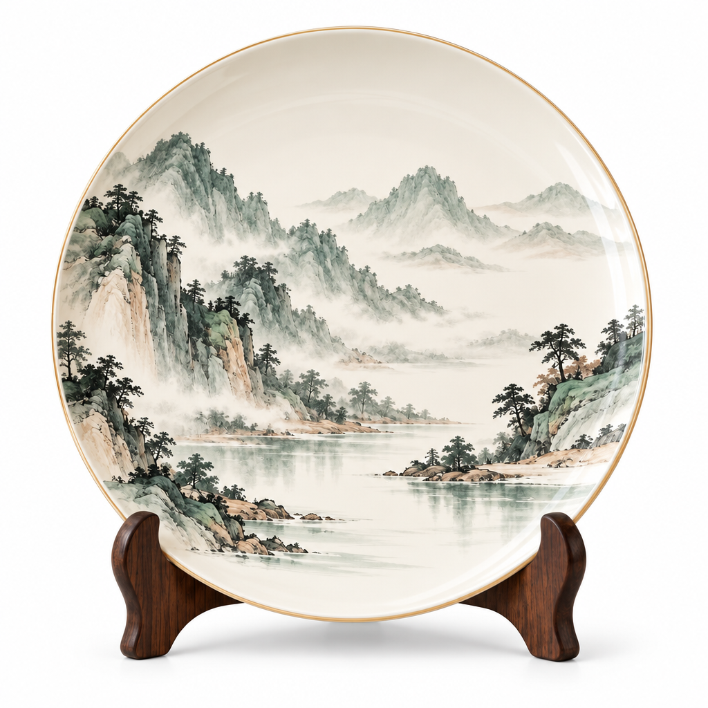 Mountain-Landscape Ceramic Display Plate — isolated product view