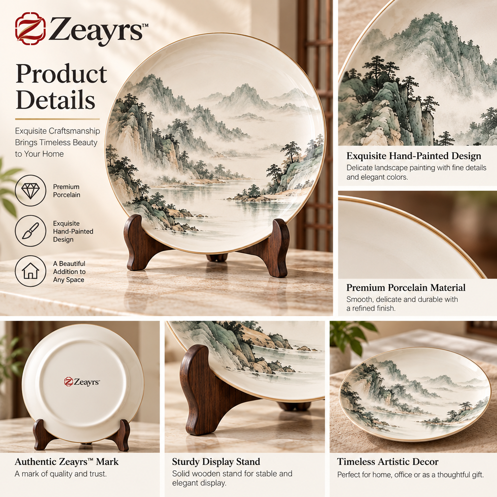 Mountain-Landscape Ceramic Display Plate — supplied promotional detail graphic